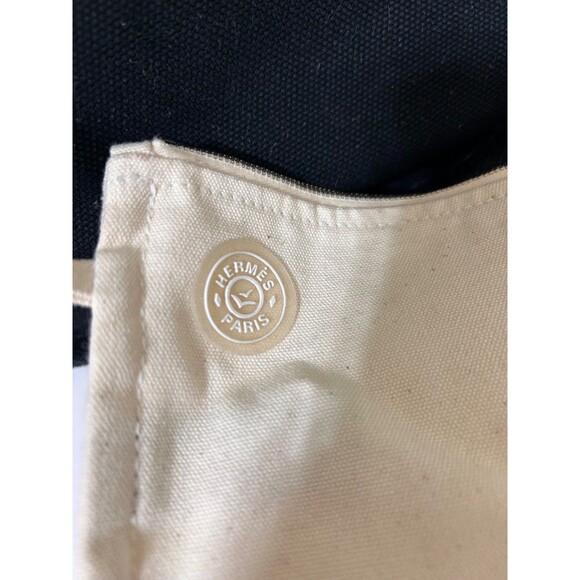 HERMES Cannes MM Tote Bag Hand Bag Canvas Black x Beige w/ Pouch Authentic - Picture 9 of 16